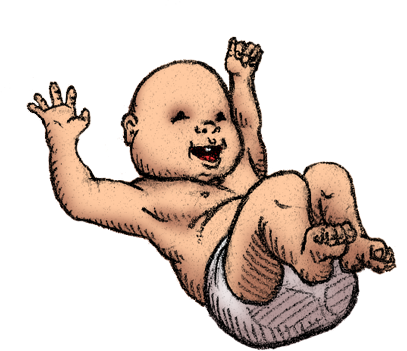 A cheerful baby in a diaper, falling.