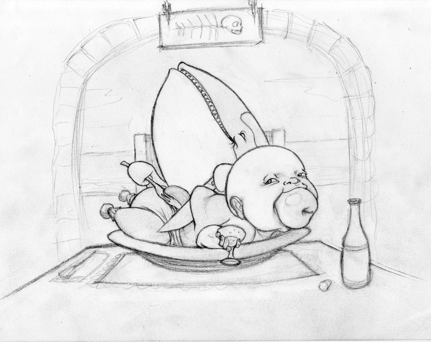 Pencil drawing: dinner.