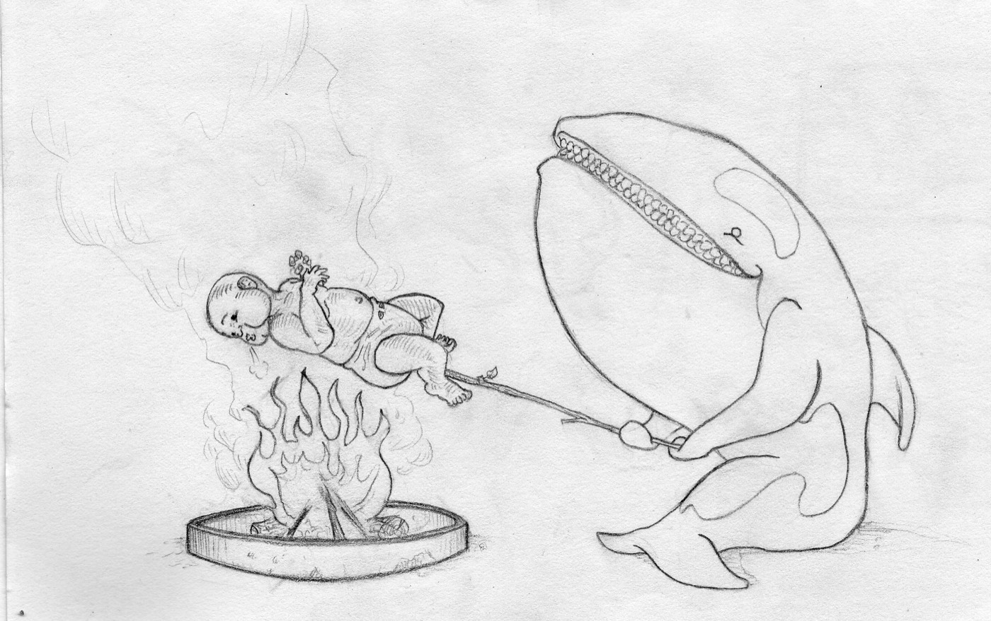 Pencil drawing: campfire.